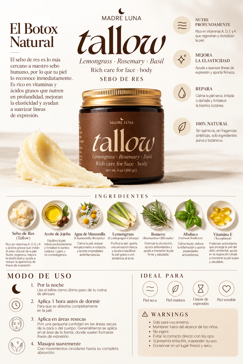 Tallow Balm with Lemongrass + Basil &amp; Rosemary